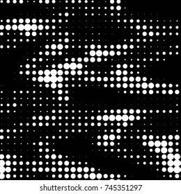 Abstract grunge grid polka dot halftone background pattern. Spotted black and white vector line illustration