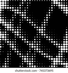 Abstract grunge grid polka dot halftone background pattern. Spotted black and white vector line illustration