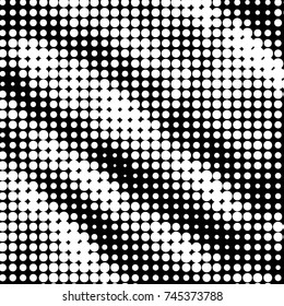 Abstract grunge grid polka dot halftone background pattern. Spotted black and white vector line illustration