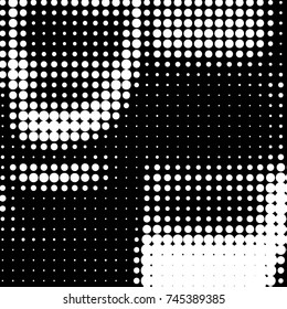 Abstract grunge grid polka dot halftone background pattern. Spotted black and white vector line illustration