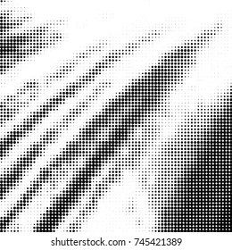 Abstract grunge grid polka dot halftone background pattern. Spotted black and white vector line illustration