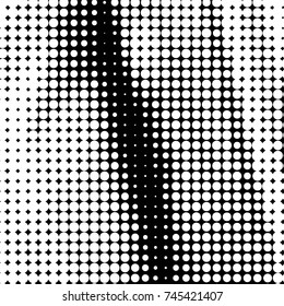 Abstract grunge grid polka dot halftone background pattern. Spotted black and white vector line illustration
