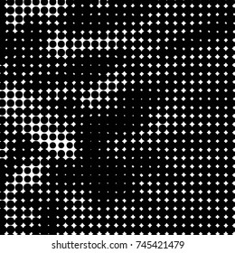 Abstract grunge grid polka dot halftone background pattern. Spotted black and white vector line illustration