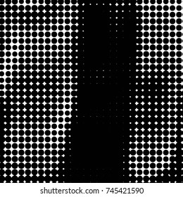 Abstract grunge grid polka dot halftone background pattern. Spotted black and white vector line illustration