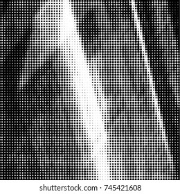Abstract grunge grid polka dot halftone background pattern. Spotted black and white vector line illustration