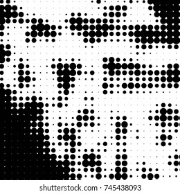Abstract grunge grid polka dot halftone background pattern. Spotted black and white vector line illustration