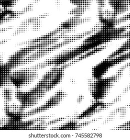 Abstract grunge grid polka dot halftone background pattern. Spotted black and white vector line illustration