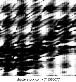 Abstract grunge grid polka dot halftone background pattern. Spotted black and white vector line illustration