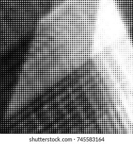 Abstract grunge grid polka dot halftone background pattern. Spotted black and white vector line illustration