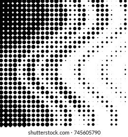Abstract grunge grid polka dot halftone background pattern. Spotted black and white vector line illustration