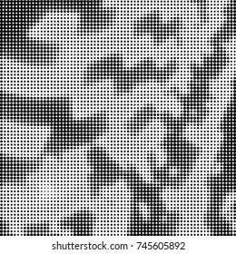 Abstract grunge grid polka dot halftone background pattern. Spotted black and white vector line illustration