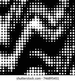 Abstract grunge grid polka dot halftone background pattern. Spotted black and white vector line illustration
