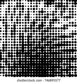Abstract grunge grid polka dot halftone background pattern. Spotted black and white vector line illustration
