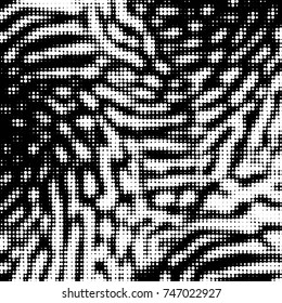 Abstract grunge grid polka dot halftone background pattern. Spotted black and white vector line illustration