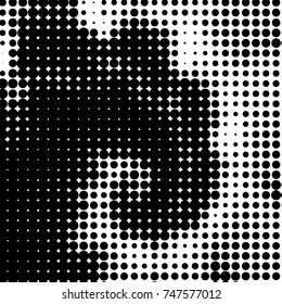 Abstract grunge grid polka dot halftone background pattern. Spotted black and white vector line illustration