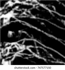 Abstract grunge grid polka dot halftone background pattern. Spotted black and white vector line illustration