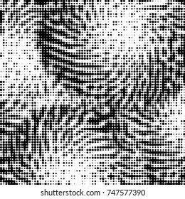 Abstract grunge grid polka dot halftone background pattern. Spotted black and white vector line illustration