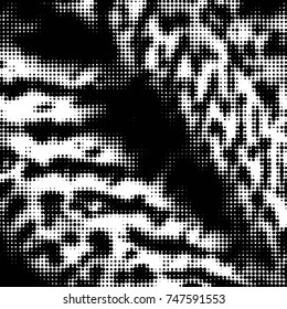 Abstract grunge grid polka dot halftone background pattern. Spotted black and white vector line illustration