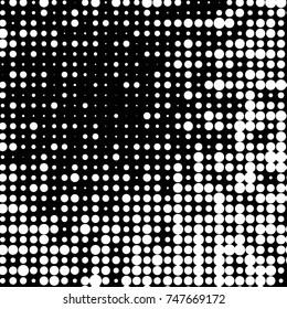 Abstract grunge grid polka dot halftone background pattern. Spotted black and white vector line illustration
