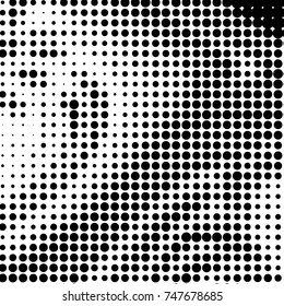 Abstract grunge grid polka dot halftone background pattern. Spotted black and white vector line illustration