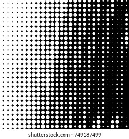 Abstract grunge grid polka dot halftone background pattern. Spotted black and white vector line illustration