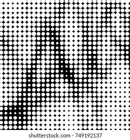 Abstract grunge grid polka dot halftone background pattern. Spotted black and white vector line illustration