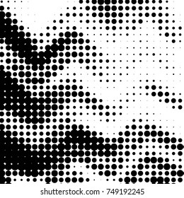 Abstract grunge grid polka dot halftone background pattern. Spotted black and white vector line illustration
