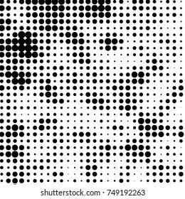 Abstract grunge grid polka dot halftone background pattern. Spotted black and white vector line illustration