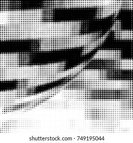 Abstract grunge grid polka dot halftone background pattern. Spotted black and white vector line illustration