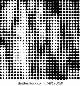 Abstract grunge grid polka dot halftone background pattern. Spotted black and white vector line illustration