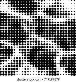 Abstract grunge grid polka dot halftone background pattern. Spotted black and white vector line illustration