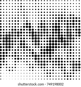 Abstract grunge grid polka dot halftone background pattern. Spotted black and white vector line illustration