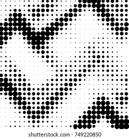 Abstract grunge grid polka dot halftone background pattern. Spotted black and white vector line illustration