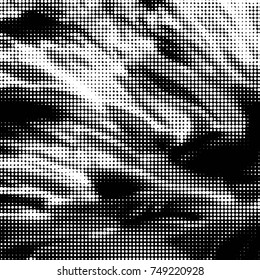 Abstract grunge grid polka dot halftone background pattern. Spotted black and white vector line illustration