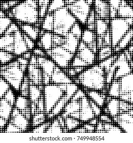 Abstract grunge grid polka dot halftone background pattern. Spotted black and white vector line illustration