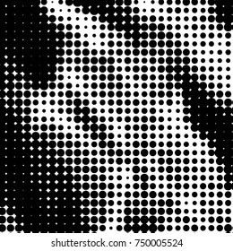 Abstract grunge grid polka dot halftone background pattern. Spotted black and white vector line illustration