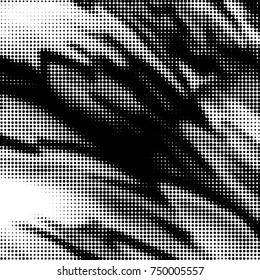 Abstract grunge grid polka dot halftone background pattern. Spotted black and white vector line illustration