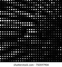 Abstract grunge grid polka dot halftone background pattern. Spotted black and white vector line illustration