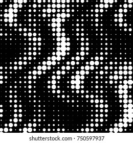 Abstract grunge grid polka dot halftone background pattern. Spotted black and white vector line illustration
