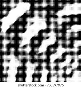 Abstract grunge grid polka dot halftone background pattern. Spotted black and white vector line illustration