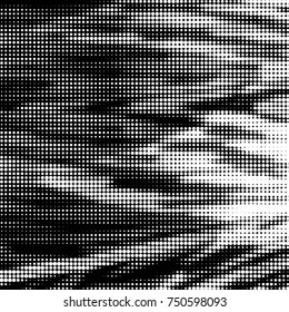 Abstract grunge grid polka dot halftone background pattern. Spotted black and white vector line illustration