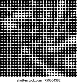 Abstract grunge grid polka dot halftone background pattern. Spotted black and white vector line illustration