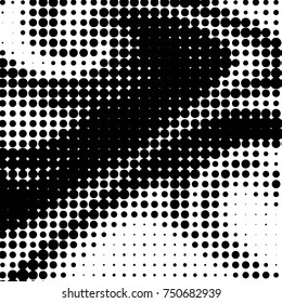 Abstract grunge grid polka dot halftone background pattern. Spotted black and white vector line illustration