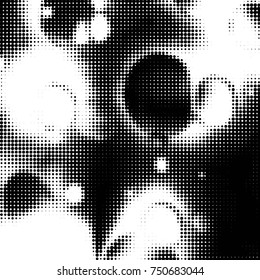 Abstract grunge grid polka dot halftone background pattern. Spotted black and white vector line illustration