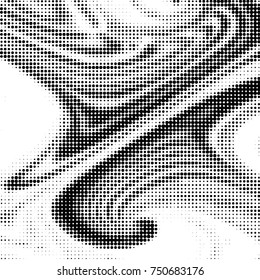Abstract grunge grid polka dot halftone background pattern. Spotted black and white vector line illustration