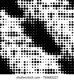 Abstract grunge grid polka dot halftone background pattern. Spotted black and white vector line illustration