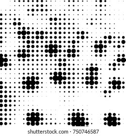 Abstract grunge grid polka dot halftone background pattern. Spotted black and white vector line illustration