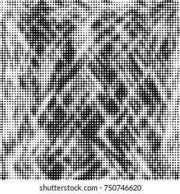 Abstract grunge grid polka dot halftone background pattern. Spotted black and white vector line illustration
