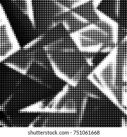 Abstract grunge grid polka dot halftone background pattern. Spotted black and white vector line illustration