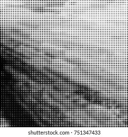 Abstract grunge grid polka dot halftone background pattern. Spotted black and white vector line illustration